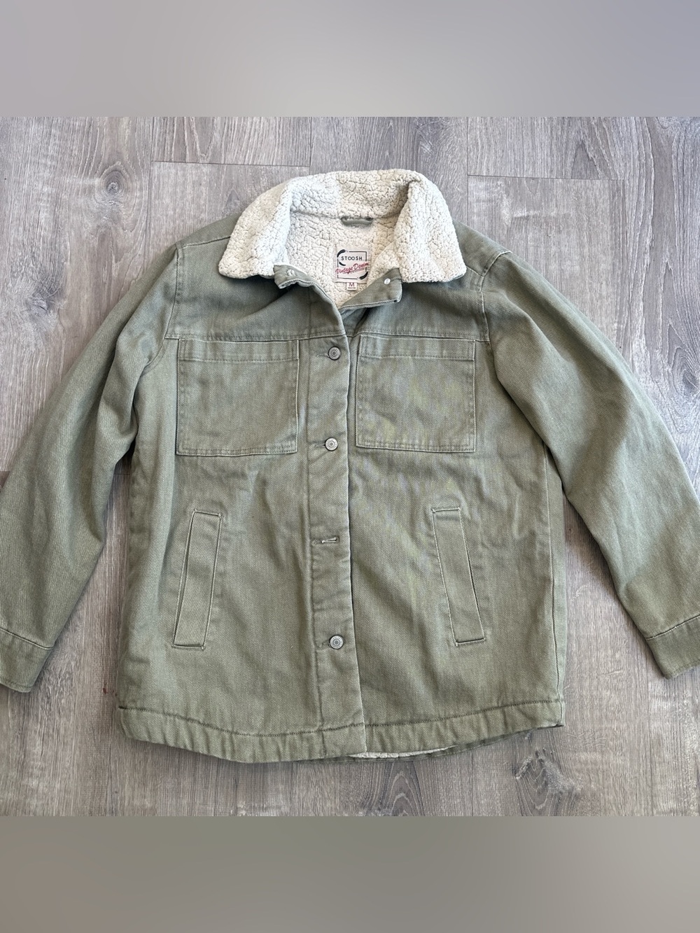 Stoosh Olive Sherpa-Lined Jean Jacket